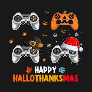 Video Game Costume Halloween Thanksgiving Christmas Happy Hallothanksmas T-Shirt