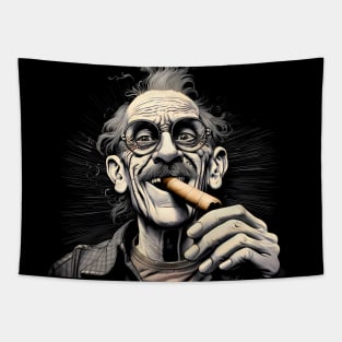 Cigar Smoker: Burning Issues; Missing My Two Front Teeth on a Dark Background Tapestry