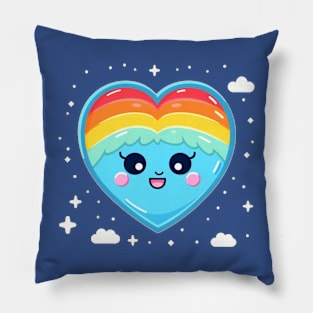 Cute Kawaii Heart With Pride Rainbow Pillow