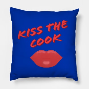 Kiss The Cook Red Lips (Royal Blue Background) Pillow