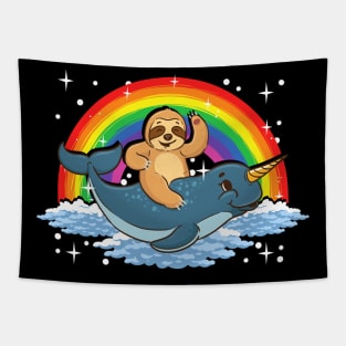 Sloth Riding Narwhal Adorable Unicorn Of The Sea Tapestry