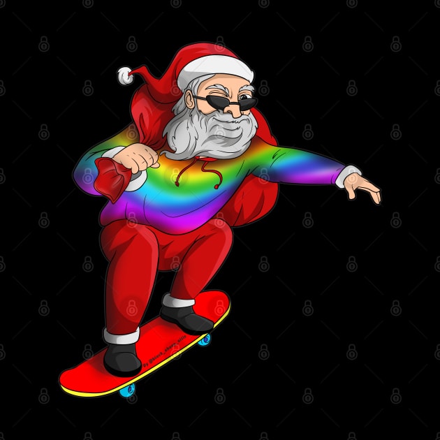 Christmas Pride Rainbow Santa Skateboarding by Trendy Black Sheep