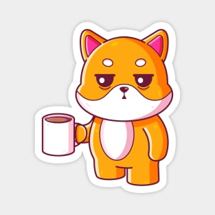 Cute shiba inu drinking coffee Magnet