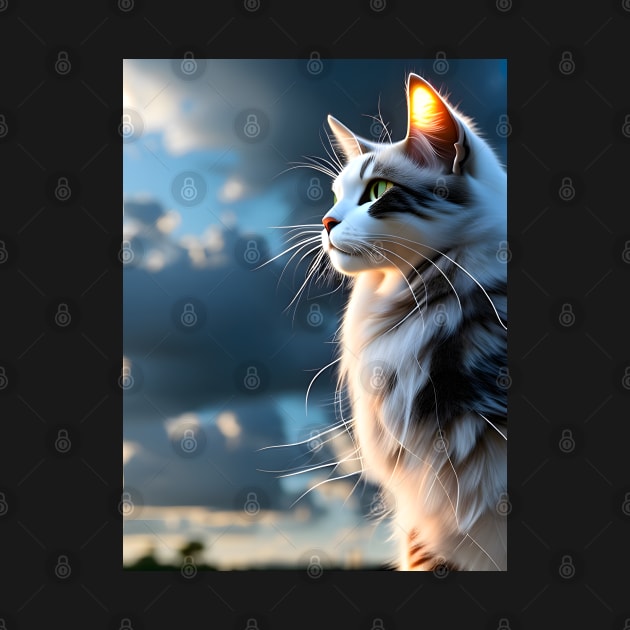 Cat with Clouds - Modern Digital Art by Ai-michiart