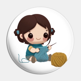 Chibi Knitting Mom Pin