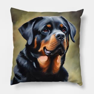 Rottweiler Dog Breed Oil Painting Pillow