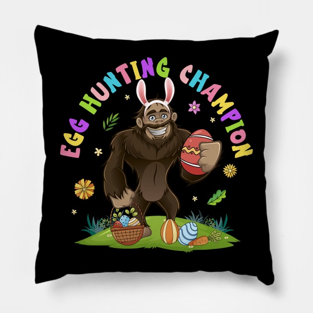 Egg Hunting Champion Funny Bigfoot Bunny Easter Day Pillow by ttao4164