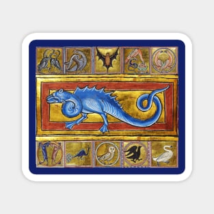 MEDIEVAL BESTIARY,SEPS LEGENDARY SNAKE , FANTASTIC ANIMALS IN GOLD RED BLUE COLORS Magnet