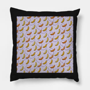 Hilarious Wiener Sausages and chunky Pop Corns pattern on pale purple background Pillow