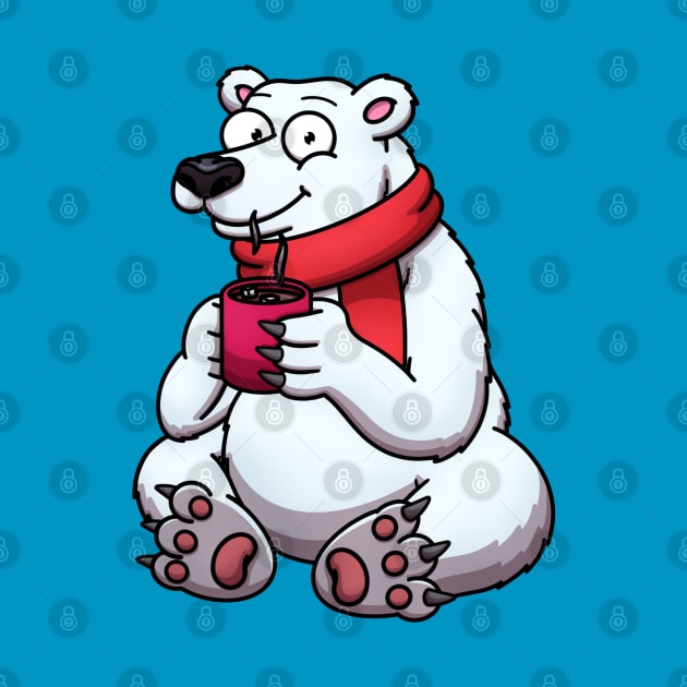 Cute Polar Bear In Red Scarf Drinking Hot Chocolate by TheMaskedTooner