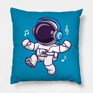 Cute Astronaut Listening Music Cartoon Pillow
