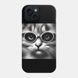 Cat Wearing Glasses Black & White Phone Case