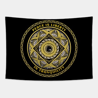 Peace is liberty in tranquility Yellow and Black Mandala art Tapestry