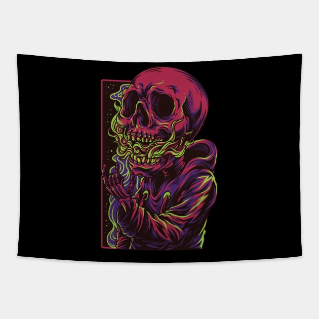 Trippy Dead Skull Design Tapestry by spacemedia