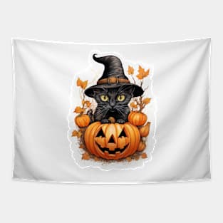 Cute Halloween Witch Cat Tapestry