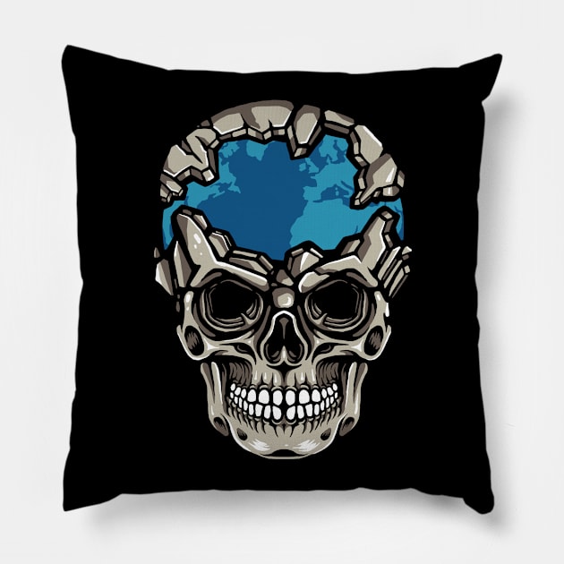 World Of Skull Pillow by Stayhoom