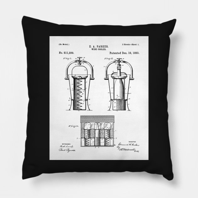 Wine Cooler Patent - Wine Lover Kitchen Cafe Decor Art - White Pillow by patentpress