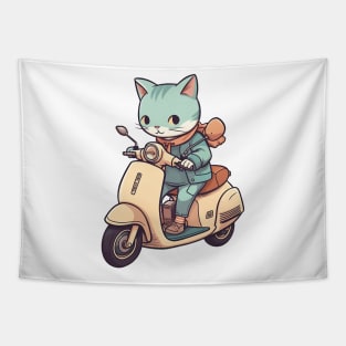 Kawaii cat riding scooter Tapestry