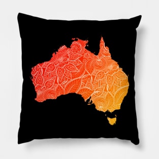 Colorful mandala art map of Australia with text in red and orange Pillow