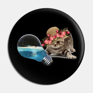 Funny kitten with lightbulb Pin