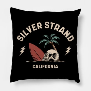 Vintage Surfing Silver Strand California // Retro Surf Skull Pillow