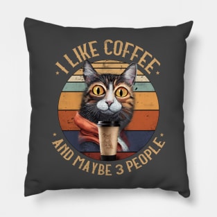 I Like Coffee And Maybe 3 People Funny Cat Pillow