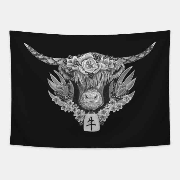 The Year of the Ox (Calm Blue Background) Tapestry by WaterGardens