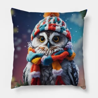 Whimsical Christmas Owl on a Festive Tree Pillow