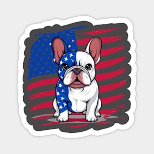 A cartoon French bulldog with American flag Magnet