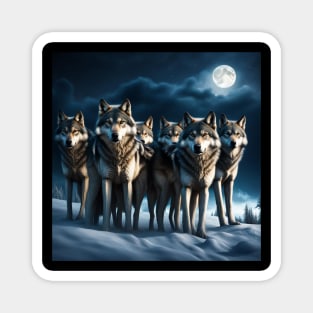 Full Moon Wolf Pack Magnet