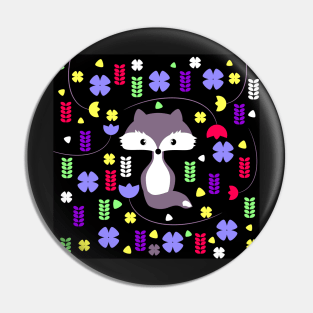 Cute fox among colorful flowers Pin