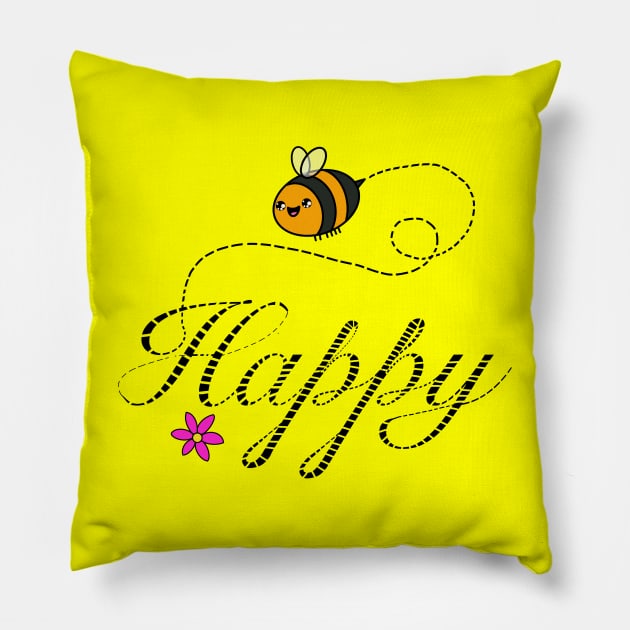 Bee happy Pillow by Sprinkles of Doom 