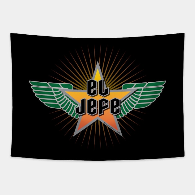 El Jefe Winged Star Green and Yellow Tapestry by MikeCottoArt