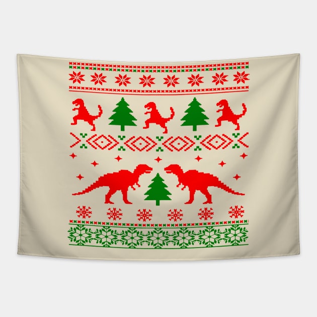 Christmas Ugly Sweater Pattern Dinosaurs Tapestry by Closeddoor