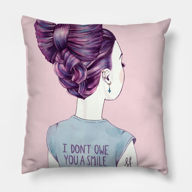 i don't owe you a smile Pillow by solfortuny