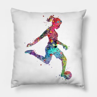 Soccer Girl Watercolor Painting Art Print Gifts Pillow