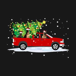 Red Truck Merry Christmas Tree German Shepherd Christmas T-Shirt