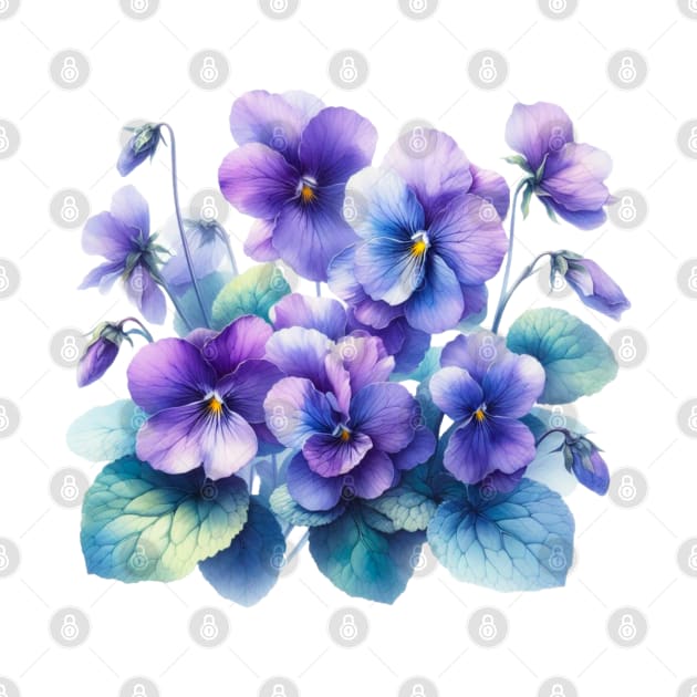 Watercolor Violets Purple Pansy Watercolor Painting by Star Fragment Designs