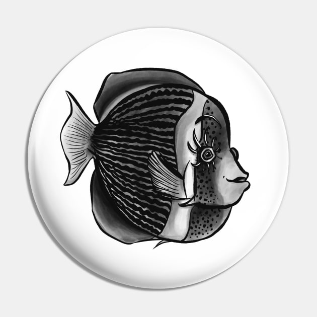 Cute Fish With Eyelashes Black And White Digital Ink Pin by Boriana Giormova