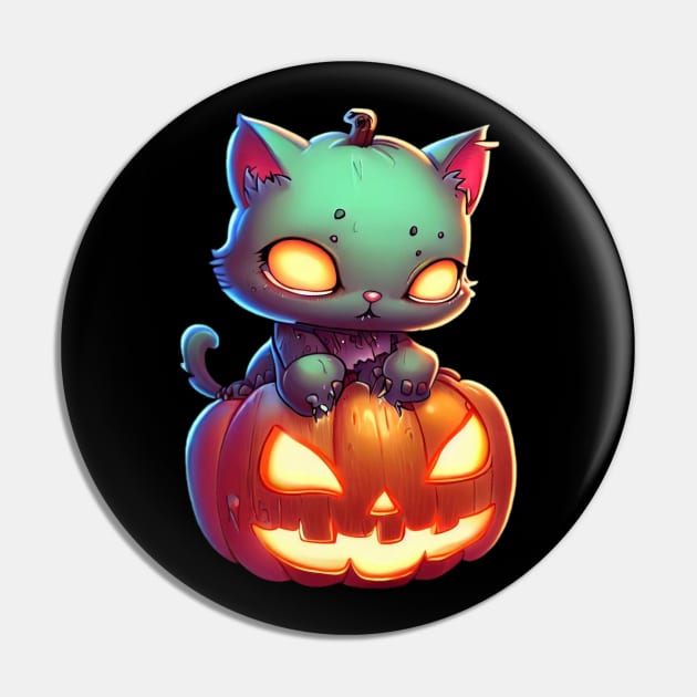 Zombie Cats - Pumpkin Head Pin by CAutumnTrapp