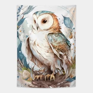 Owl Bird Portrait Animal Painting Wildlife Outdoors Adventure Tapestry