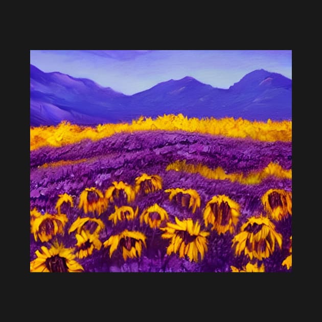 Purple Aesthetic Sunflowers Impressionist Landscape by BubbleMench