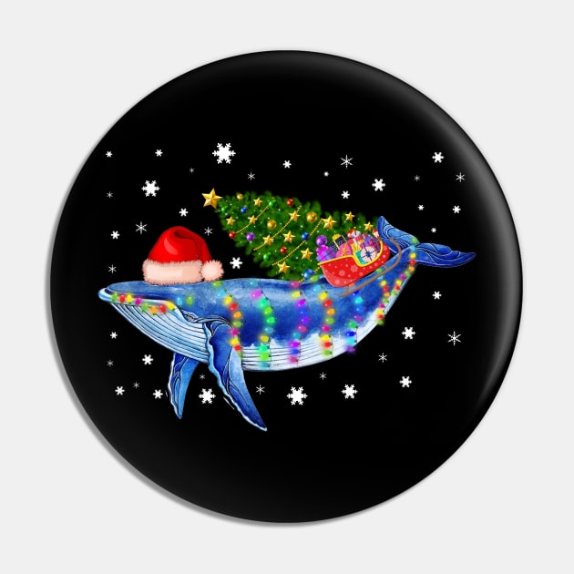 Blue Whale Christmas Color Lights Xmas Santa Hat Whale Gifts Pin by Antoniusvermeu