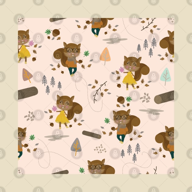 Mr and Mrs Squirrel Apricot Background by Arch4Design