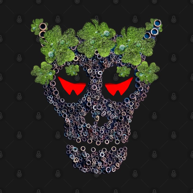 Creepy Skull In Green Clover "Crown" Retro St Patricks Day by Ai Wanderer