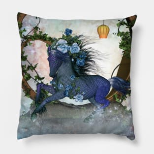 Awesome wild fantasy horse with roses Pillow