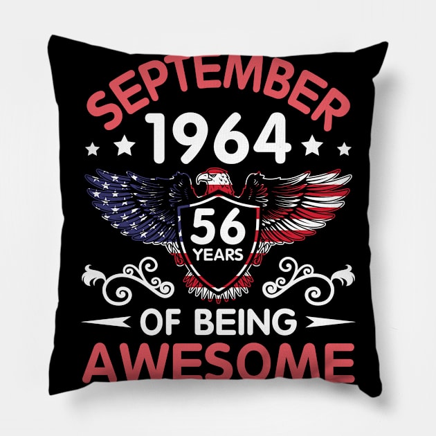 USA Eagle Was Born September 1964 Birthday 56 Years Of Being Awesome Pillow by Cowan79