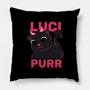 Funny evil cute cat | Lucipurr | Hail Lucipurr | Cute black cat with horn Pillow