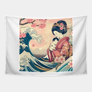 Japanese Mother with her child ukiyo-e art Tapestry