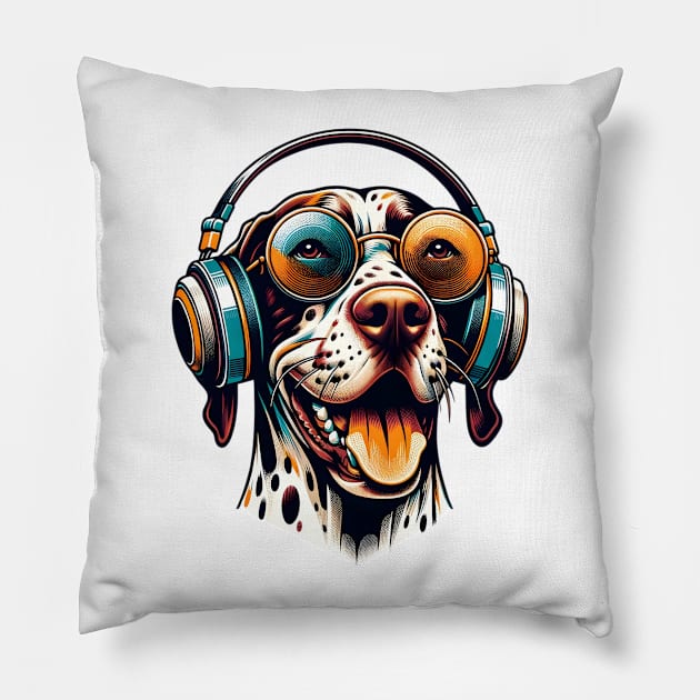Pointer Smiling DJ with Headphones and Sunglasses Pillow by ArtRUs